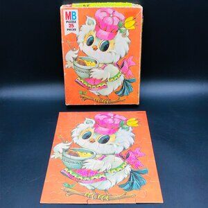 Vintage 60s Milton Bradley PASTEL PETS Lady Owl 25 Piece Jigsaw Puzzle COMPLETE